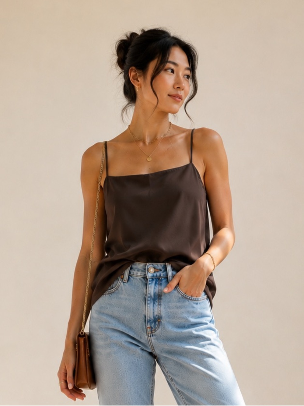 Merritt Charles NWT 100% Silk Cami Tank Espresso Brown